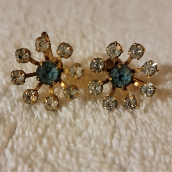 Vintage screwback earrings. Blue stone with rhinestones. - Picture 3 of 3